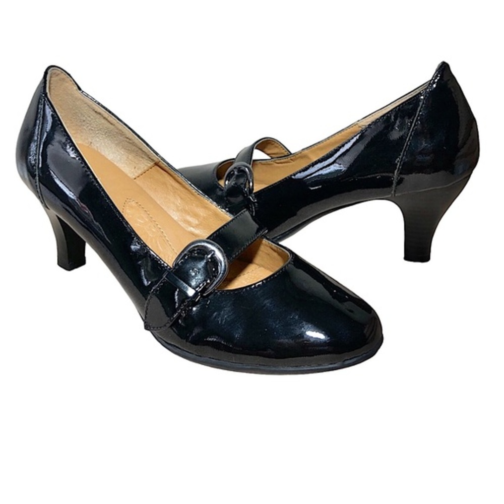 Eurosoft by Sofft Adelle Black‎ Patent Leather Mary Jane Buckle Pumps Heels 8M